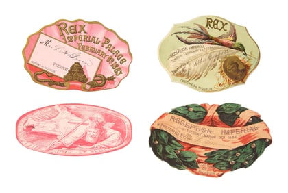 Four Mardi Gras Ball Admit Cards, Rex, 1883, 1884, 1886, and 1887, 1883- H.- 3 1/4 in., W.- 5 in.;