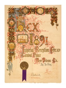 Mardi Gras Ball Invitation, Rex, 1891, H.- 20 1/2 in., W.- 14 7/8 in.