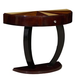 Art Deco-Inspired Inlaid Demilune Console, 21st c., H.- 32 in., W.- 34 in., D.- 18 1/2 in.