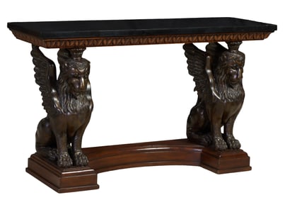 Clad Marble Top Lions of St. Mark Console, late 20th c., H.- 36 in., W.- 62 in., D.- 20 in.