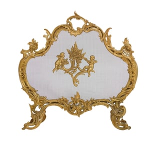 Figural Gilt Bronze Fire Screen, 19th/20th c., H.- 28 in., W.- 28 1/2 in., D.- 8 in.