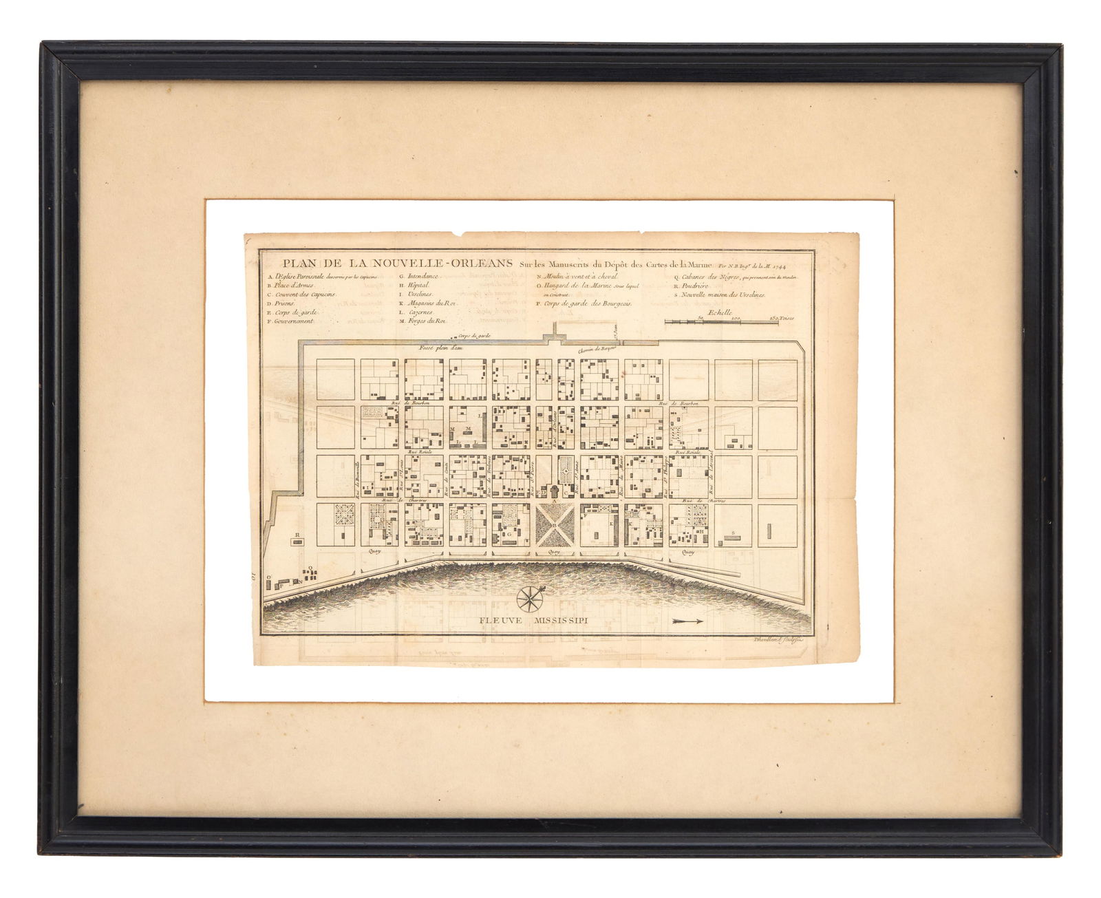 Jacques Nicolas Bellin (French, 1703-1772), "Plan de la Nouvelle Orleans," Sheet (trimmed)- H.- 8 (1 of 3)
