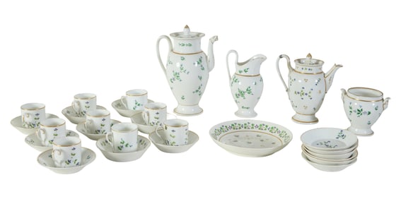 Twenty-Nine Piece Associated Old Paris Porcelain Tea Service, 19th c., Coffeepot- H.- 11 in., W.- 8