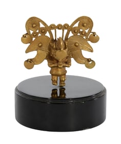 Pre-Columbian Tairona Tumbaga Gold Figural Pendant, Figure- H.- 2 15/16 in., W.- 2 7/8 in., D.- 1