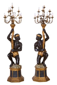 Pair of Blackamoor Floor Lamps, 20th c., Each- H.- 76 in., W.- 20 in., D.- 18 in. (2 Pcs.)