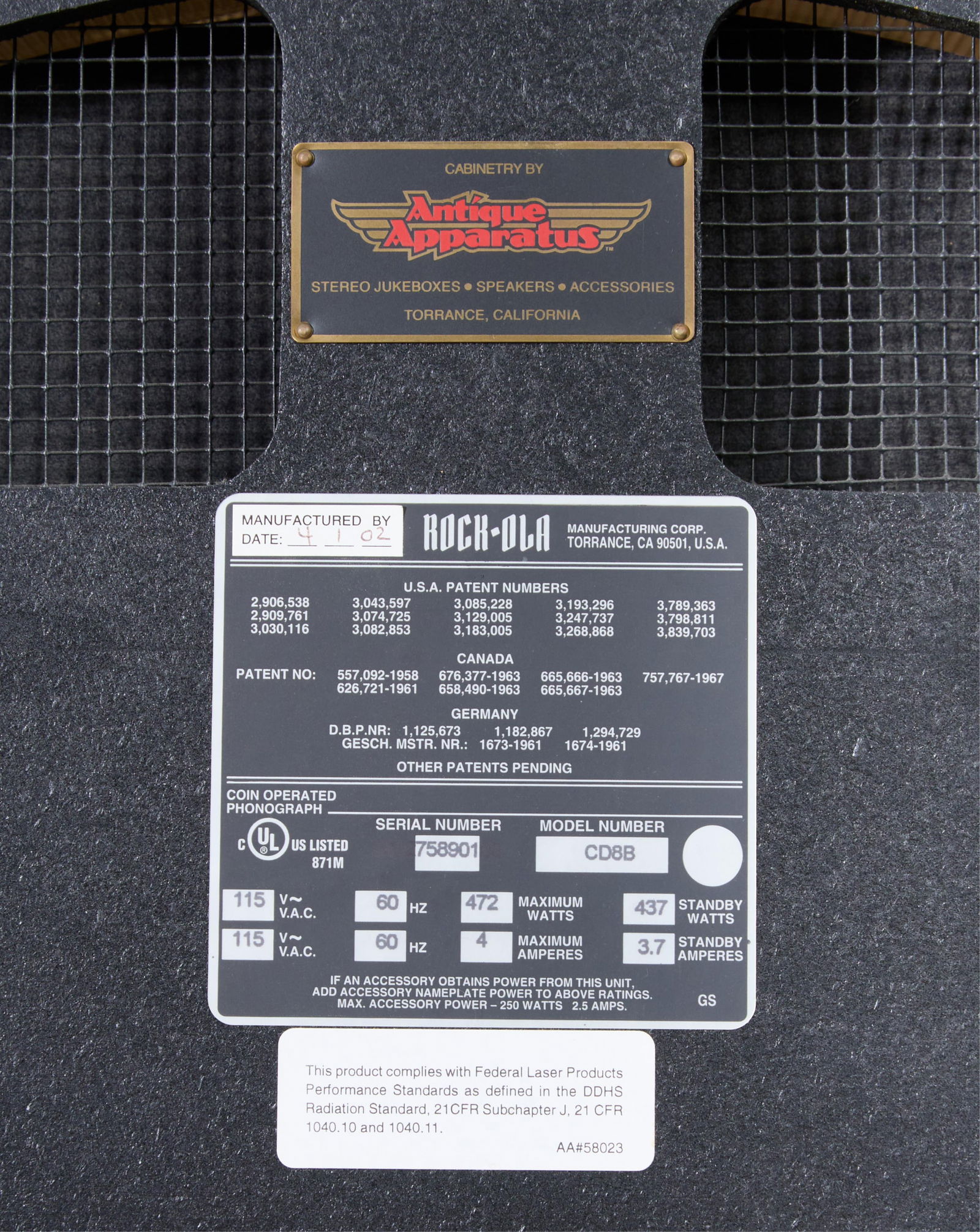 Rock-Ola CD Jukebox, early 21st c., H.- 61 1/4 in., W.- 33 in., D.- 26 in. - 3