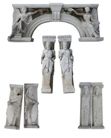 Classical Style Cast Stone Architectural Elements, 20th c., Arch- H.- 35 1/2 in., W.- 83 in., D.- 16