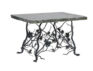 Art Moderne Gris Marble Top Wrought Iron Garden Table, 20th c., H.- 30 1/2 in., W.- 48 in., D.- 37