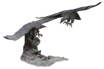 Impressive Fighting Eagle Bronze Fountain, Overall- H.- 82 in., W.- 108 in., D.- 42 in.