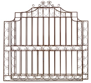 Pair of Wrought Iron Entrance Gates, 20th c., Each- H.- 70 1/2 in., W.- 69 in., D.- 1 in. (2 Pcs.)