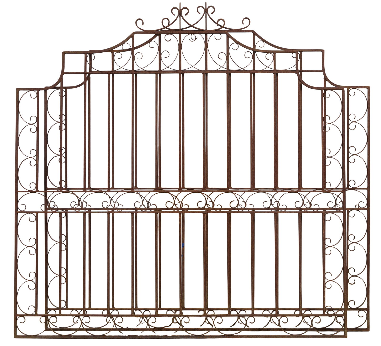 Pair of Wrought Iron Entrance Gates, 20th c., Each- H.- 70 1/2 in., W.- 69 in., D.- 1 in. (2 Pcs.) (1 of 2)