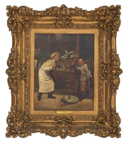 After Paul Charles Chocarne-Moreau (1855-1931),"Teasing the Parrot," H.- 18 in., W.- 14 in., Framed-