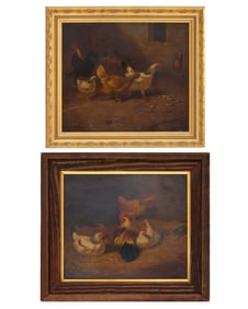Continental School (Late 19th Century), "Chickens Resting," and "Chickens Grazing," First- H.- 15
