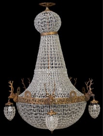 Crystal Iron and Brass Double Globe Chandelier, 21st c., H.- 42 in., Dia- 32 in.