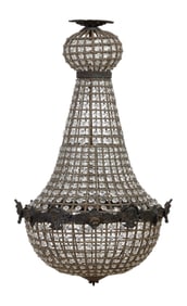 Brass Corbeille Form Four Light Prism Hung Chandelier, 21st c., H.- 42 in., Dia.- 31 in.