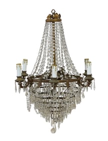 French Louis XVI Style Eight Arm Crystal and Gilt Brass Chandelier, 20th c., H.- 35 in., Dia.- 26