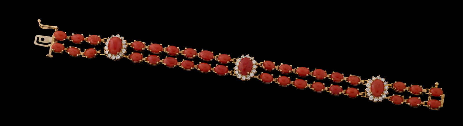 14K Yellow Gold Coral and Diamond Link Bracelet, Total Diamond Wt.- 1.20 carats, Total Coral Wt.- (1 of 3)