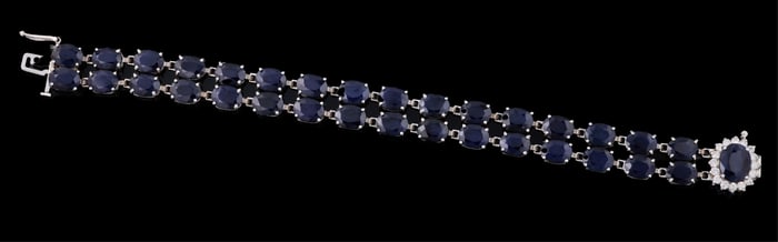 14K White Gold Sapphire and Diamond Link Bracelet, Total Diamond Wt.- 0.65 carats, Total Sapphire