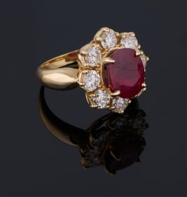 Ladies' 14K Yellow Gold Ruby and Diamond Dinner Ring, App. Total Diamond Wt.- 1.5 carats, Size- 6