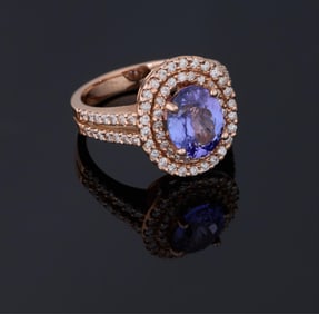 Ladies' 14K Rose Gold Tanzanite and Diamond Dinner Ring, Total Diamond Wt.- 0.73 carat, Size- 6 3/4,