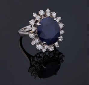 Ladies' 14K White Gold Sapphire and Diamond Dinner Ring, Total Diamond Wt.- 1.25 carat, Size- 6 1/2,