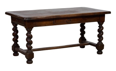 French Louis XIII Style Oak Farm Table, 20th c., H.- 30 in., W.- 63 in., D.- 33 in.