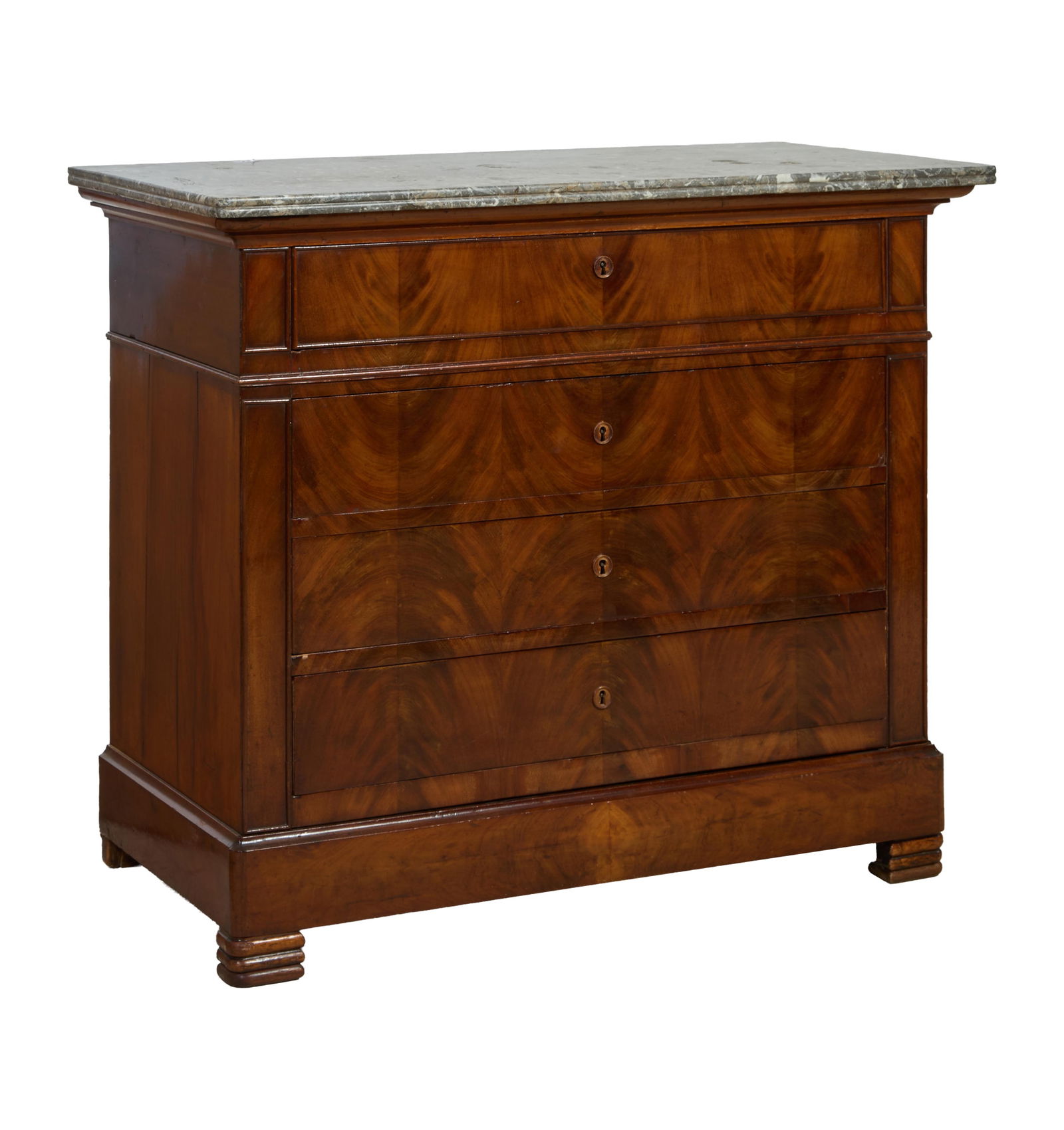French Charles X Style Marble Top Walnut Commode, mid 19th c., H.- 39 3/4 in., W.- 46 1/8 in., D.- (1 of 2)