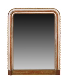 French Louis Philippe Polychromed Gilt Mirror, mid 19th c., H.- 37 1/2 in., W.- 27 3/4 in.