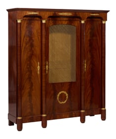 French Empire Style Ormolu Mounted Mahogany Cabinet, early 20th c., H.- 75 in., W.- 67 1/4 in., D.-