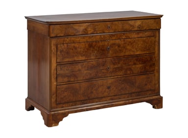 French Louis Philippe Burled Walnut Commode, mid 19th c., H.- 34 1/2 in., W.- 46 1/4 in., D.- 22 1/2