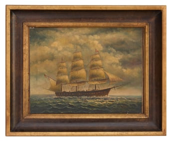 B. Clark (American, 19th/20th Century), "British Clipper Ship on the Open Seas," H.- 12 in., W.- 16