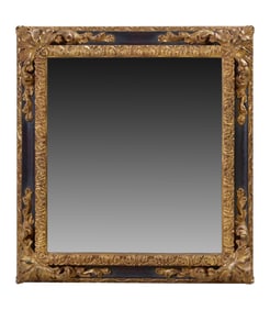Italian Renaissance Style Polychromed and Giltwood Mirror, 20th c., H.- 38 in., W.- 35 in.