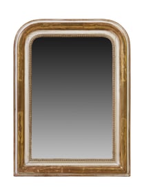 Medium French Louis Philippe Polychromed and Gilt Mirror, mid 19th c., H.- 33 in., W.- 23 3/4 in.