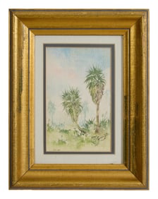 Roger Carrington (American, 20th Century), "Palm Trees," 1974, Sight- H.- 5 /12 in., W.- 3 1/2 in.,