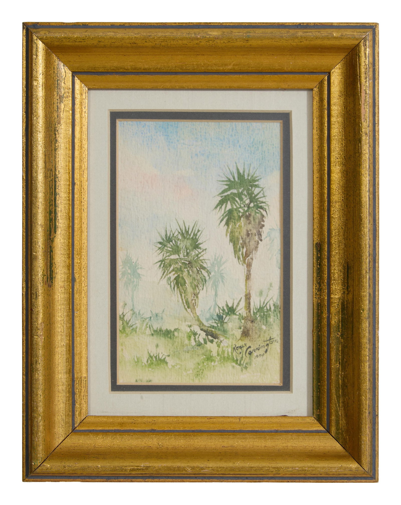 Roger Carrington (American, 20th Century), "Palm Trees," 1974, Sight- H.- 5 /12 in., W.- 3 1/2 in., (1 of 4)