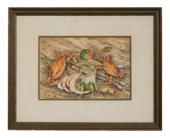 Roger Carrington (American, 20th Century), "Crab Boil," 1975, Sight- H.- 6 in., W.- 9 in., Framed-