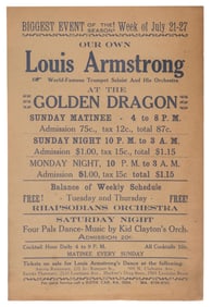 Rare Playbill for Louis Armstrong, c. 1935, H.- 9 in., W.- 6 in.