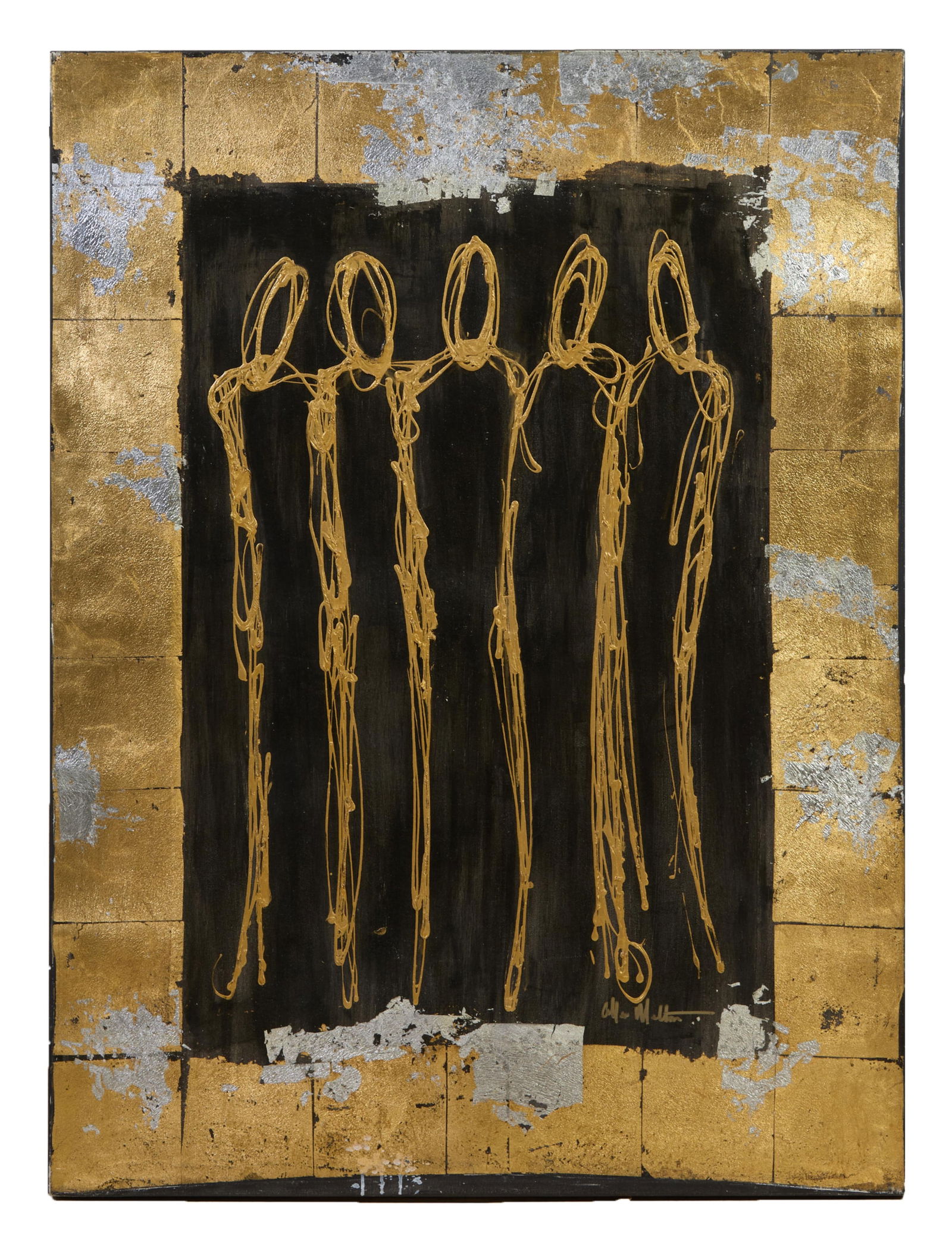 Allen Melton (American/Mississippi, b. 1964), "Abstract Gold Leaf Grid with Ghosts from the Bourbon (1 of 3)