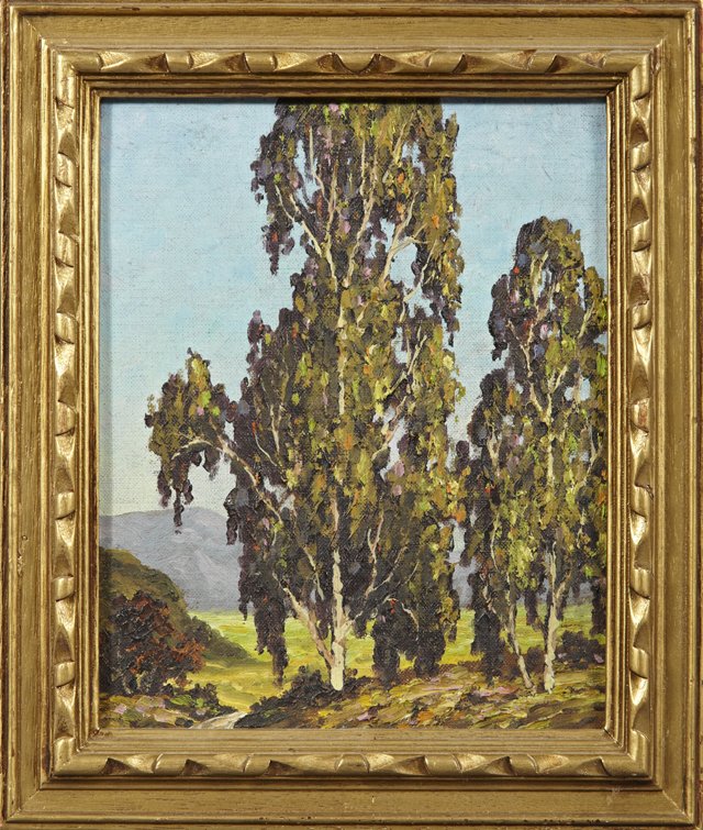 Roger Mylston, "Middle Ranch Hay Field," 1965, oil on b: Roger Mylston, "Middle Ranch Hay Field," 1965, oil on board, signed and titled verso, framed, H.- 10 in., W.- 8 in.