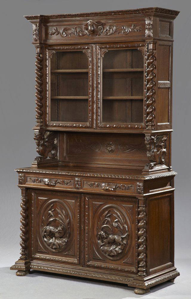 Carved Oak Jacobean Style Buffet a Deux Corps, c. 1880,
