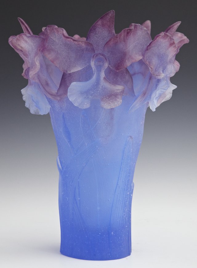 Daum Pate de Verre "Iris" Vase, in blue and violet, sig