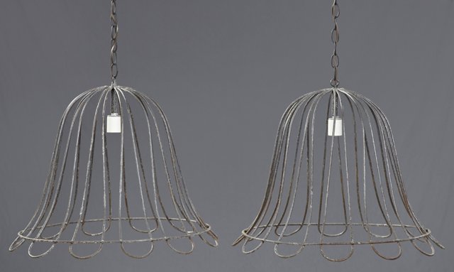 Pair of French Provincial Style "Hay Basket" Chandelier: Pair of French Provincial Style "Hay Basket" Chandeliers, 20th c., each with a single light, H.- 17 1/2 in., Dia.- 21 1/2 in.