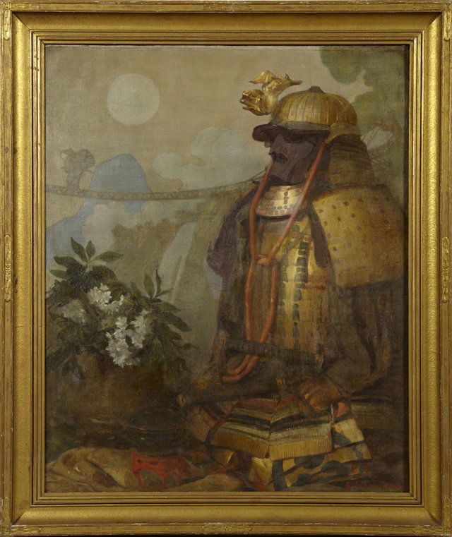 Samuel Isham (1855-1914), "The Full Moon", 1902, oil on: Samuel Isham (1855-1914), "The Full Moon", 1902, oil on canvas, signed and dated l.r., verso with a remnant of a Sixth Avenue, New York City label, presented in a fine Newcomb-Macklin frame, H.- 40 1/