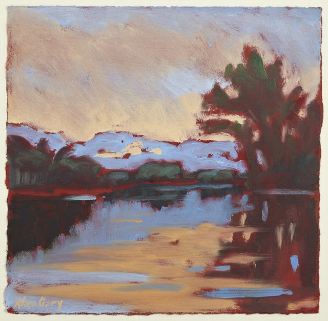 Rhea Gary (Baton Rouge), Wetlands Landscape," 20th/21st: Rhea Gary (Baton Rouge), "Wetlands Landscape," 20th/21st c., oil on paper, from her Wetlands series, signed l.l., framed, H.- 10 1/8 in., W.- 10 1/4 in.
