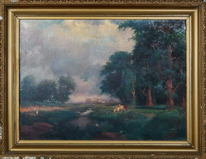 E. J. Birchall, "Cows in the Field," 19th c., H.- 21 1/2 in., W.- 29 5/8 in., Framed- H.- 28 1/8 (1 of 4)