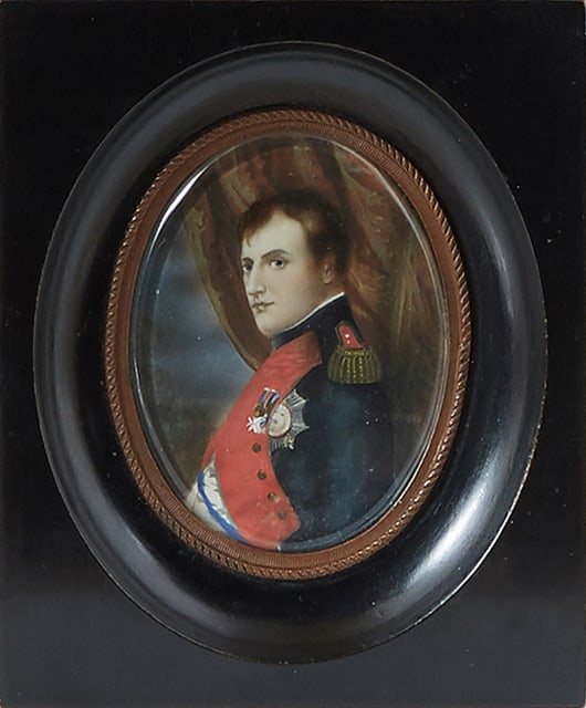 French School, "Napoleon Bonaparte," 19th c., H.- 3 1/4 in., W.- 2 1/2 in., Framed- H.- 5 1/2 in., (1 of 4)