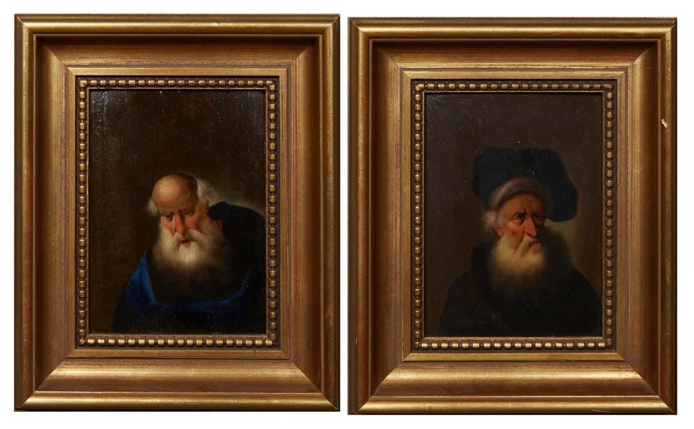Old Master School, "Saint in a Hat" and "Saint in a Blue Cloak," 19th c., Each- H.- 9 3/4 in., W.- 7 (1 of 7)