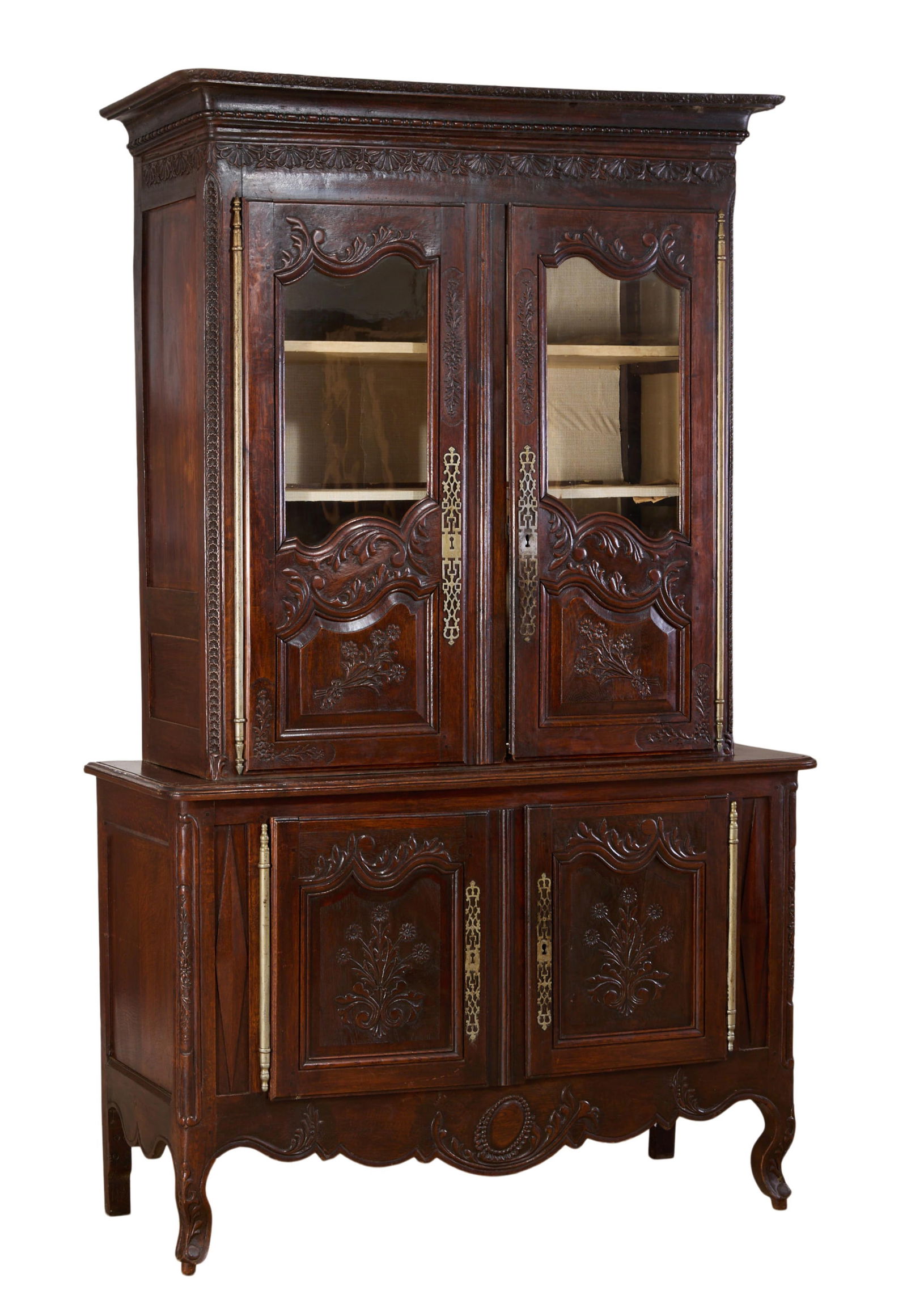 French Louis XV Style Carved Oak Buffet a Deux Corps, 19th c., H.- 93 in., W.- 57 in., D.- 22 1/2 (1 of 1)