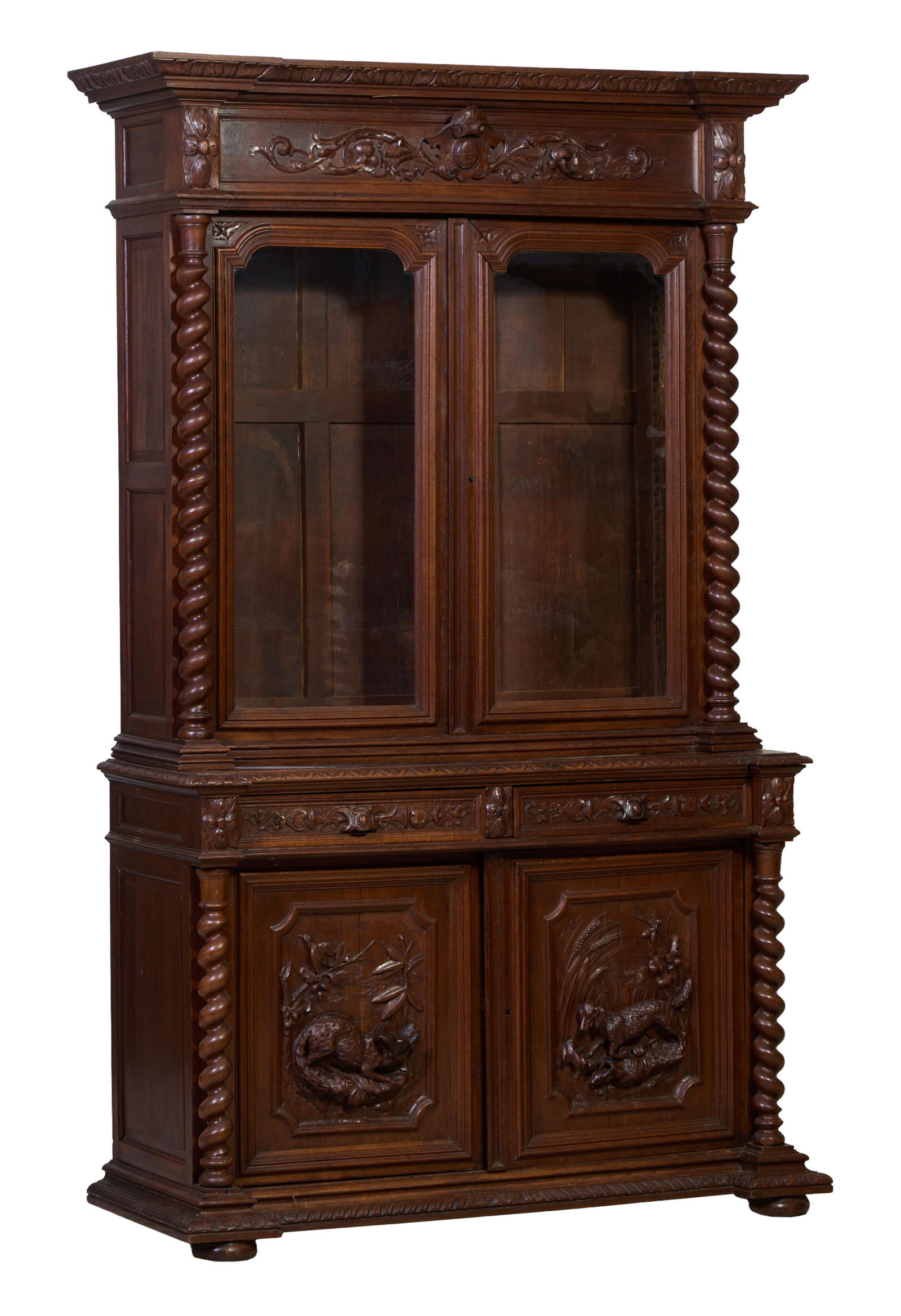 French Henri II Style Carved Walnut Buffet a Deux Corps, late 19th c., H.- 97 1/4 in., W.- 55 in., (1 of 10)