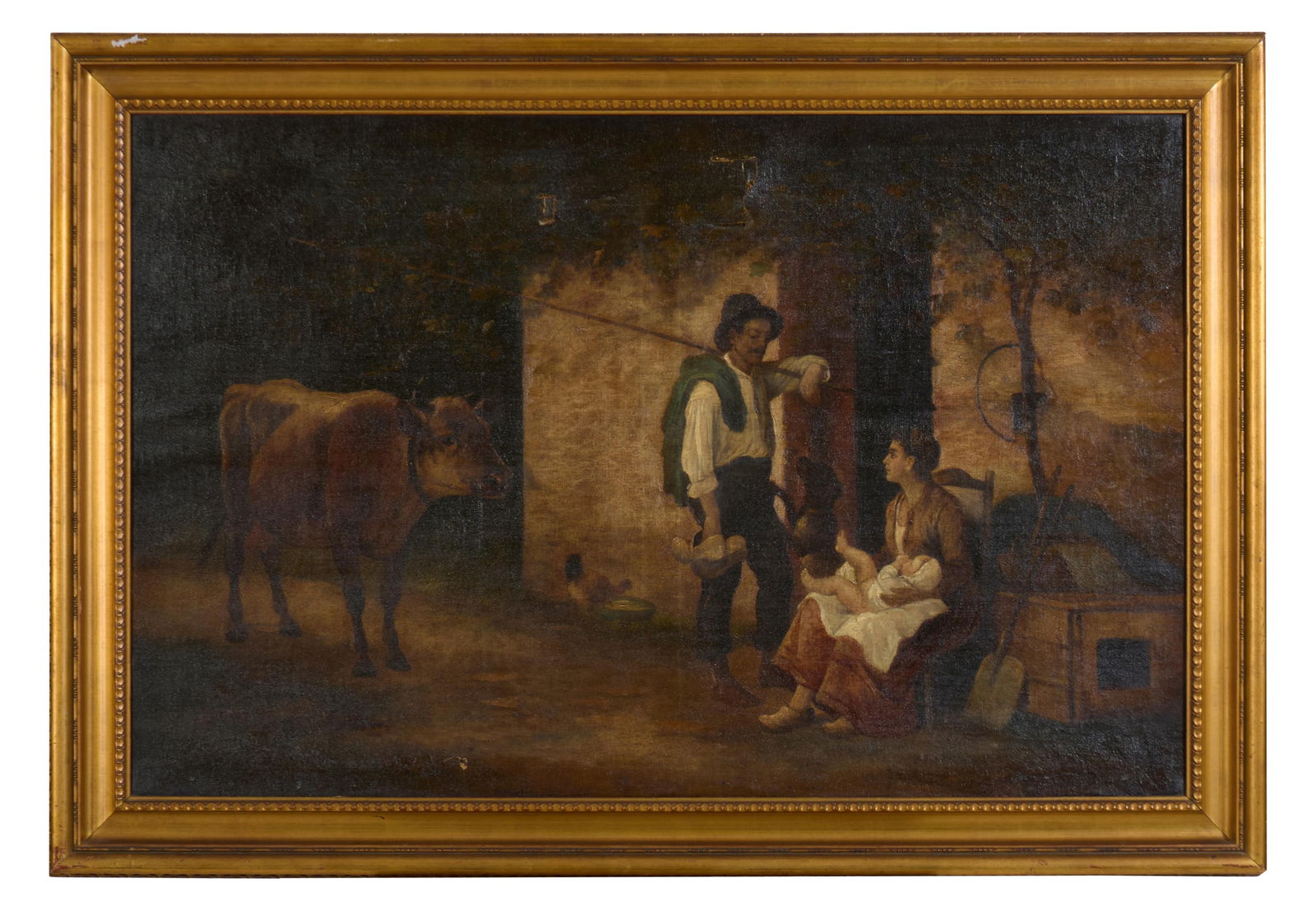 Pierre Bodard (French, 1881-1937), "Family in a Farmyard, with Cow, Dog, and Chicken," 19th c., H.- (1 of 4)